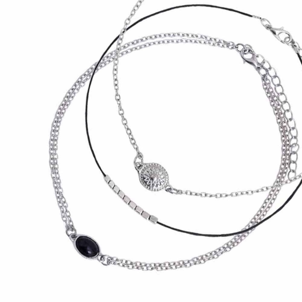 Boho Choker Necklace set in Silver and Black